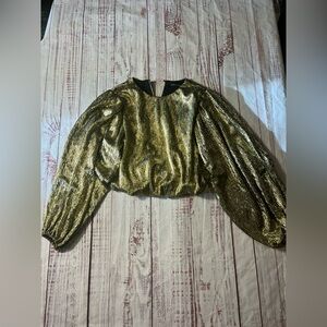 Jealous Tomato Shimmering Gold Women's Lame’ top with gorgeous sleeves NYE ready